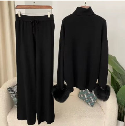 Contour Knit Set with Faux Fur Cuffs