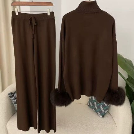 Contour Knit Set with Faux Fur Cuffs