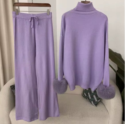 Contour Knit Set with Faux Fur Cuffs