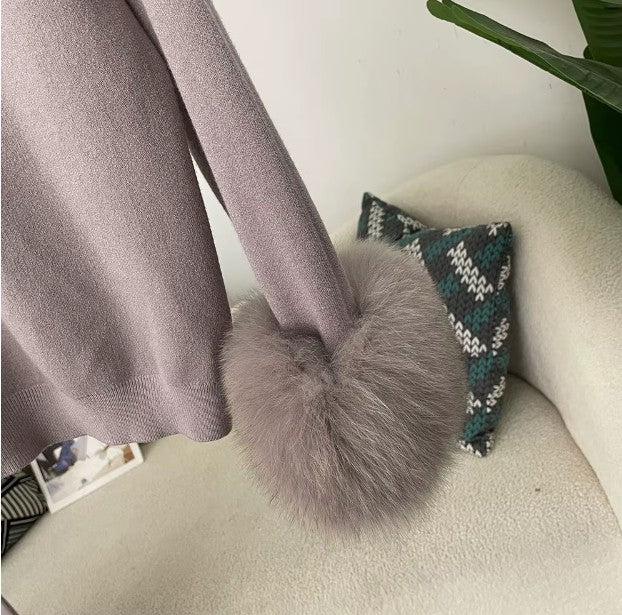 Contour Knit Set with Faux Fur Cuffs