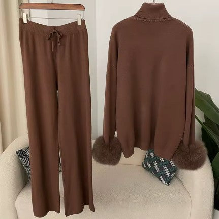 Contour Knit Set with Faux Fur Cuffs