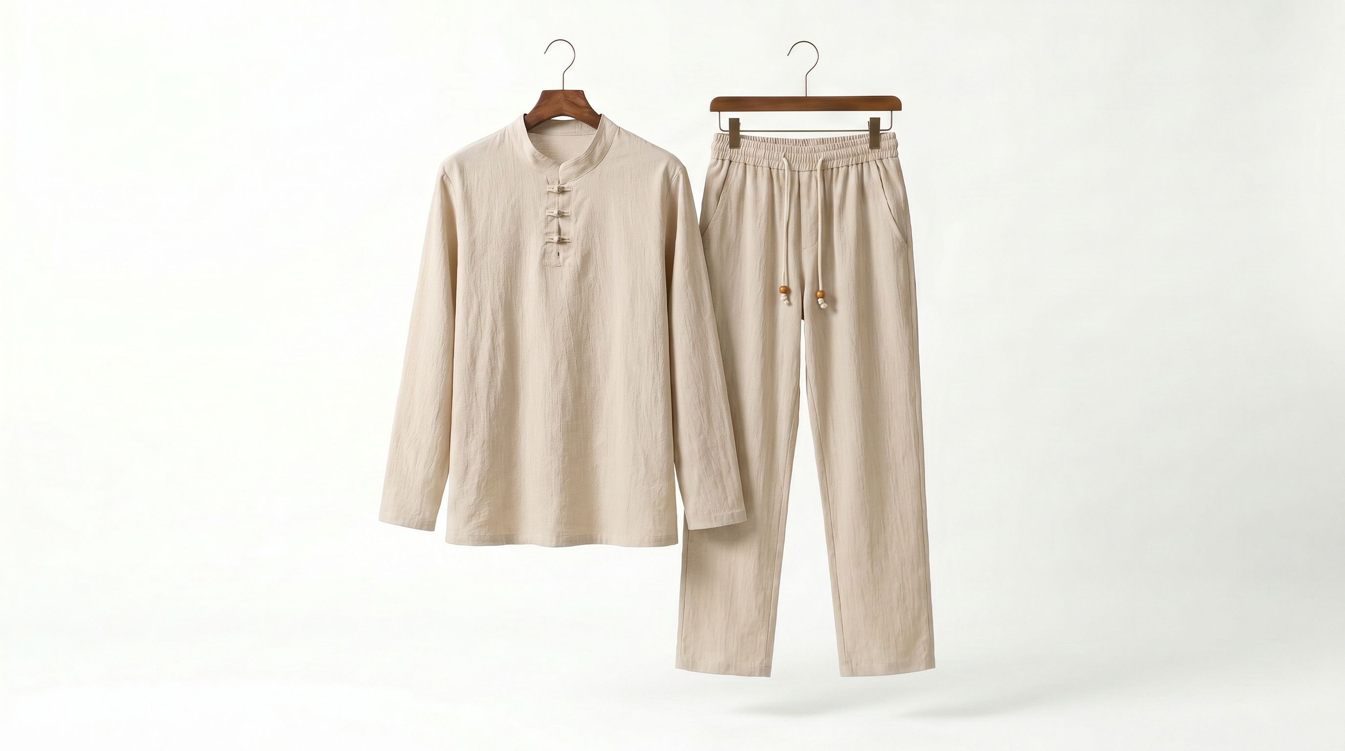 Linen Band Collar Set – Long Sleeve Shirt & Drawstring Trousers