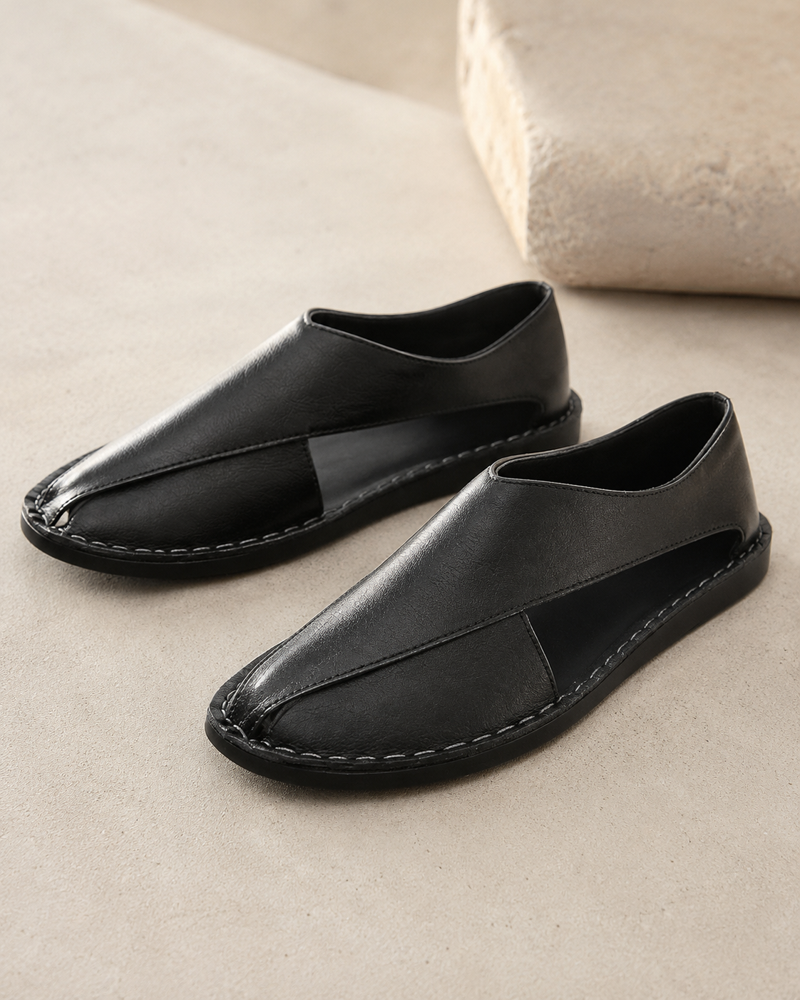 Contemporary Leather Slip Sandals