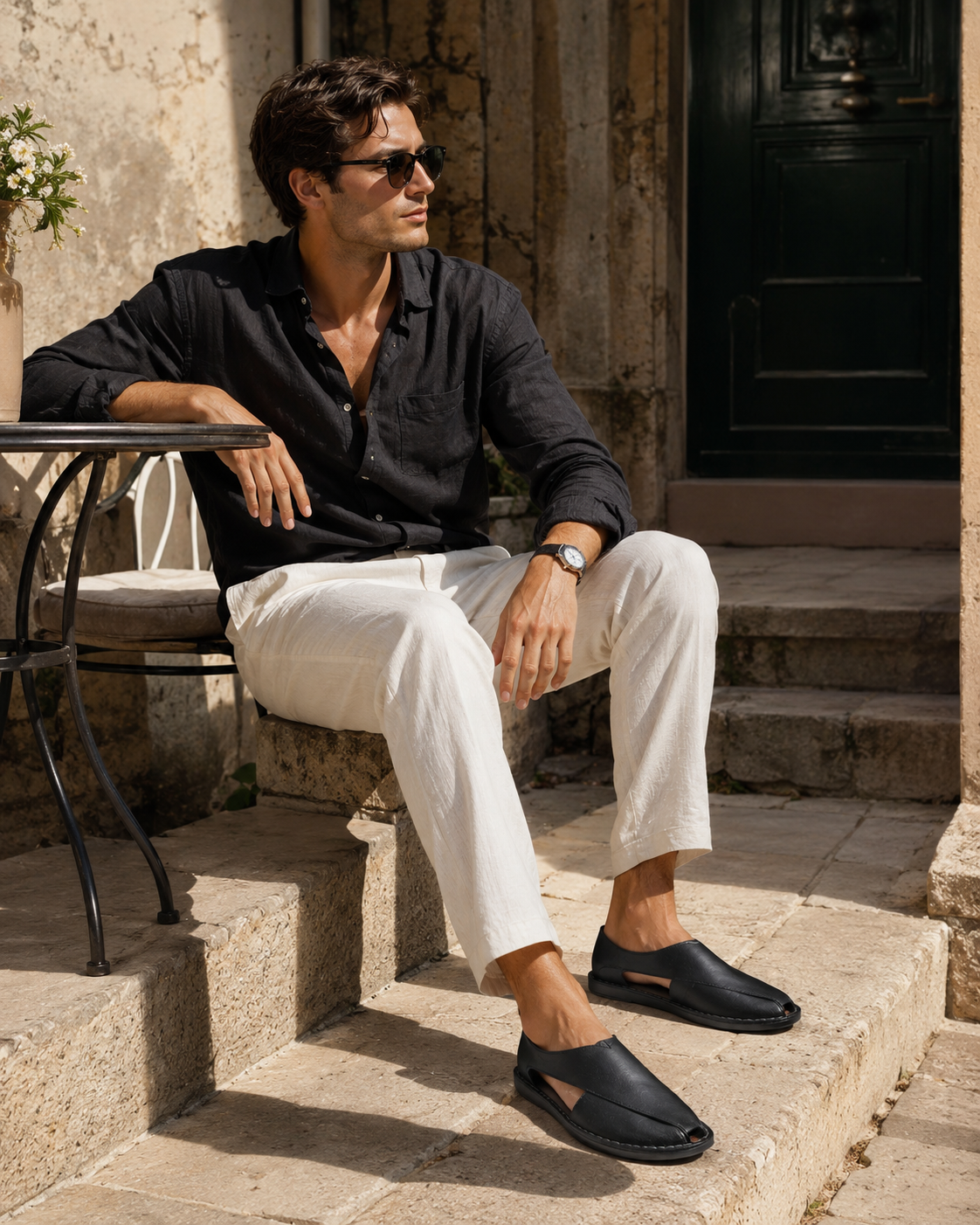 Contemporary Leather Slip Sandals