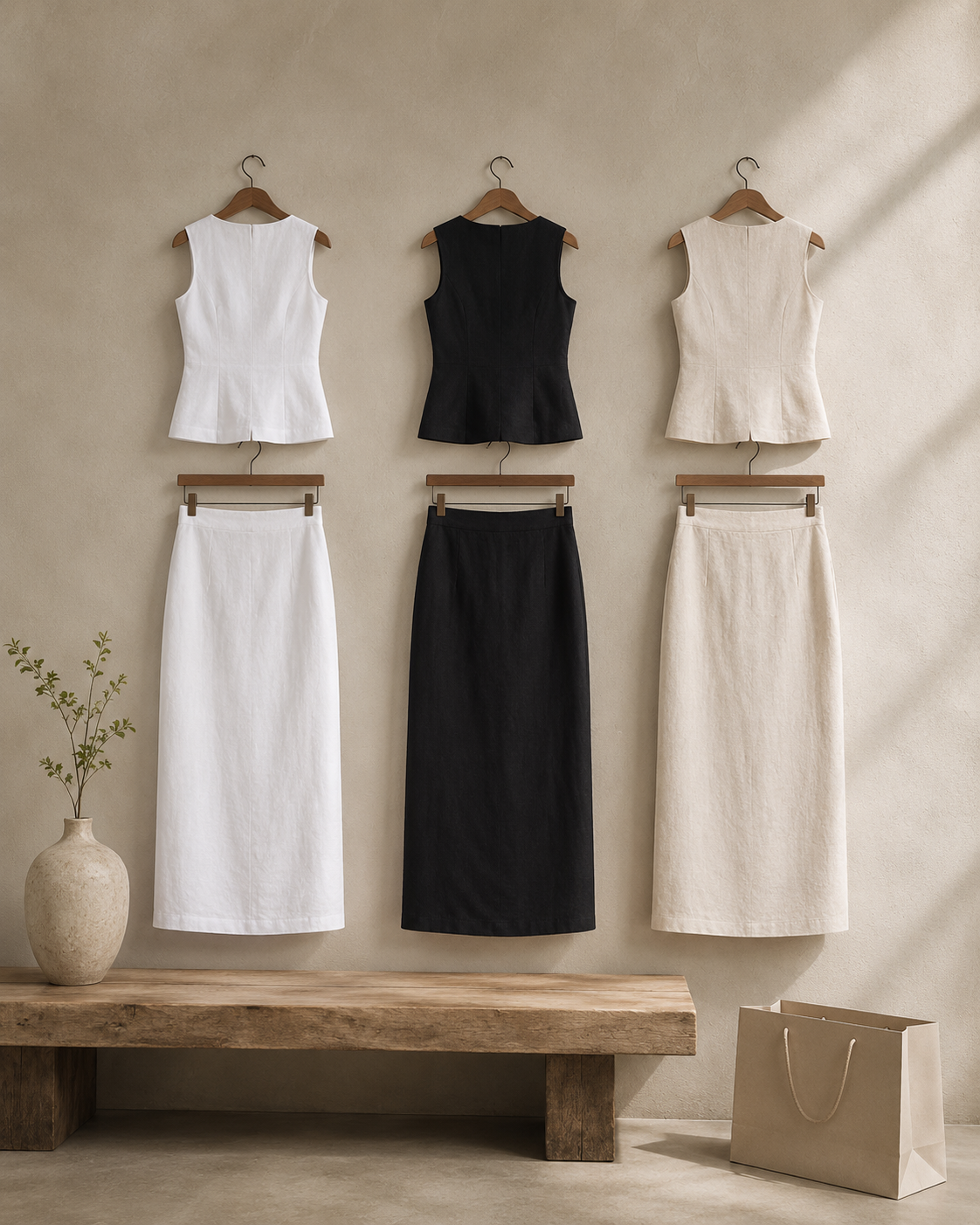 Linen Riviera Midi Set with Longline Waistcoat and Skirt