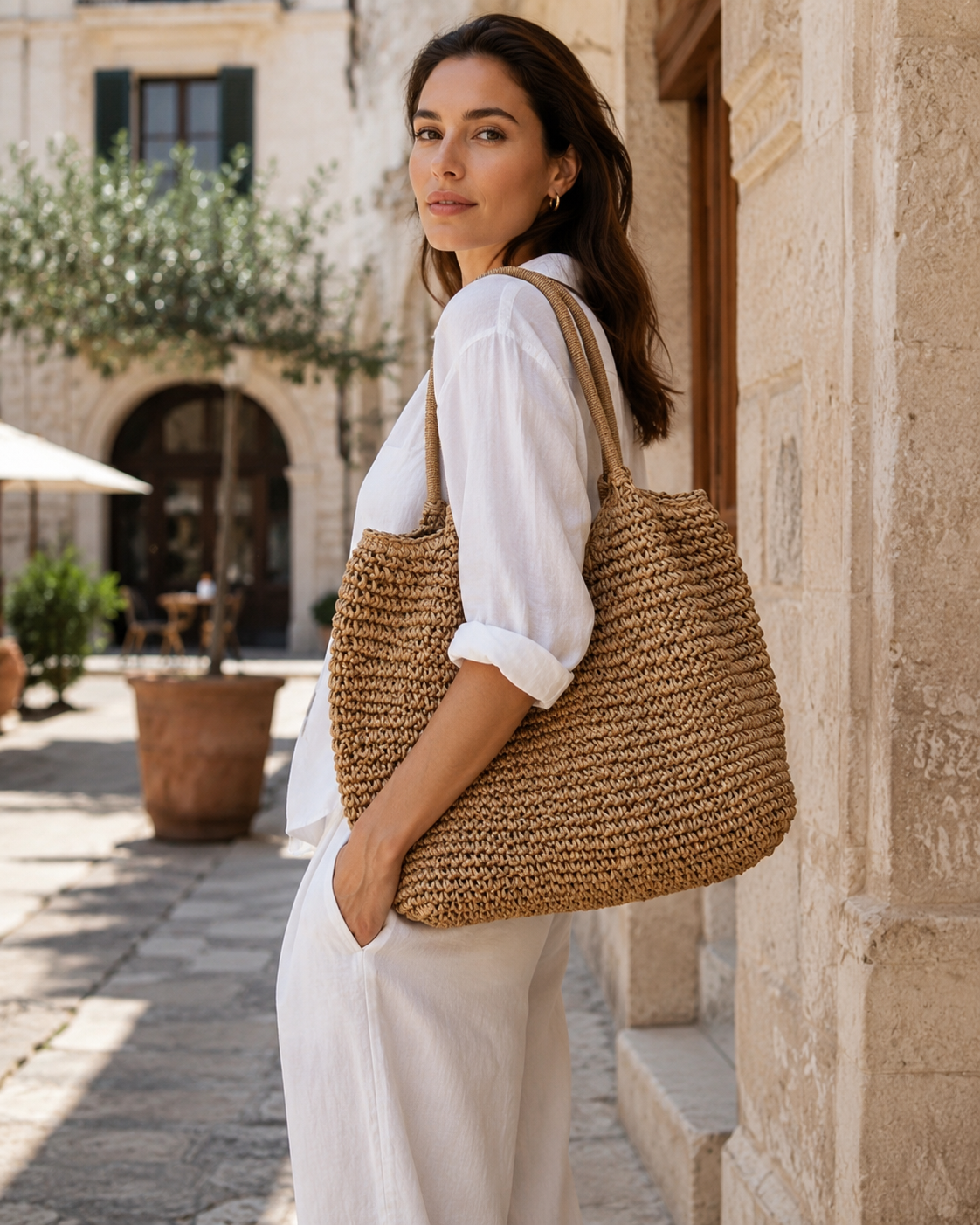 Riviera Woven Natural Fibre Tote Bag