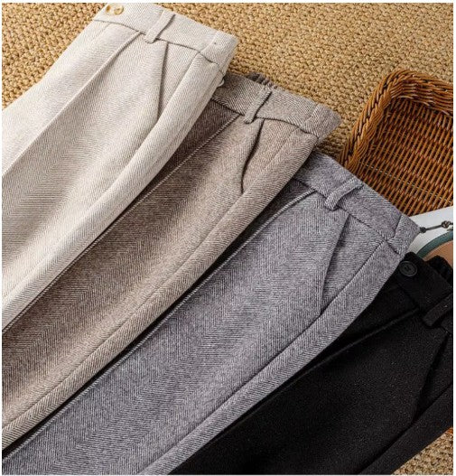 Heritage High-Waist Herringbone Wool Trousers