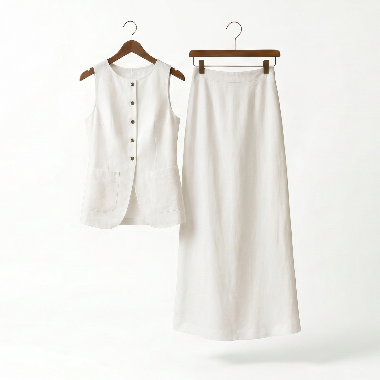 Linen Riviera Midi Set with Longline Waistcoat and Skirt