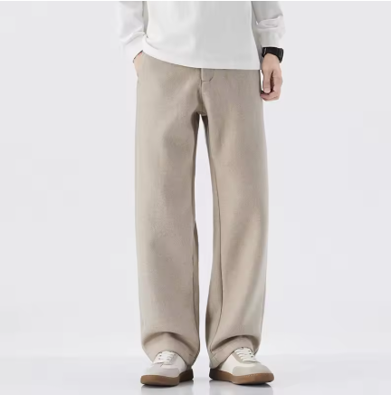 Straight Wool Trousers with Drawstring