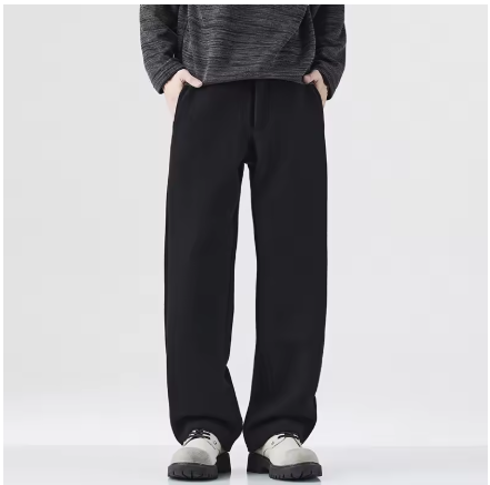 Straight Wool Trousers with Drawstring