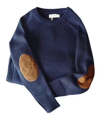 Wool Sweater with Corduroy Elbow Patches