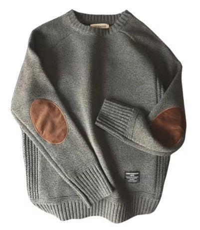 Wool Sweater with Corduroy Elbow Patches