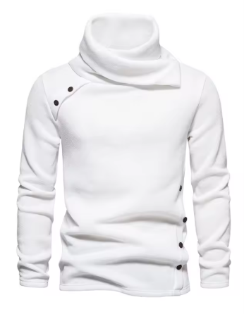 Wool Sweatshirt with High Collar and Buttons