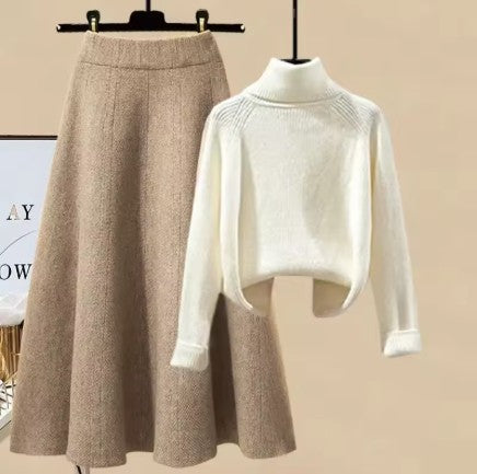 Wool Set with Flared Skirt and Knit Sweater