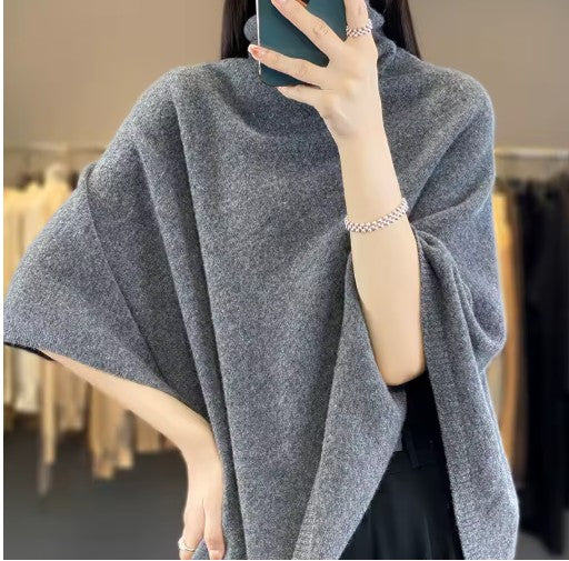Merino Wool High-Neck Cape