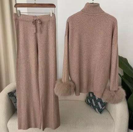 Contour Knit Set with Faux Fur Cuffs