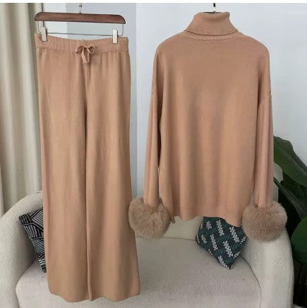 Contour Knit Set with Faux Fur Cuffs