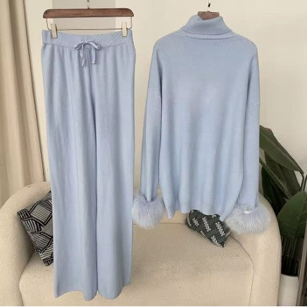 Contour Knit Set with Faux Fur Cuffs