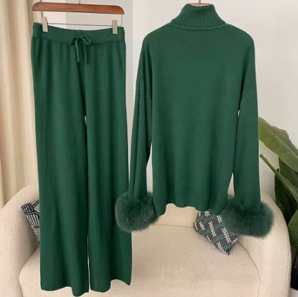 Contour Knit Set with Faux Fur Cuffs