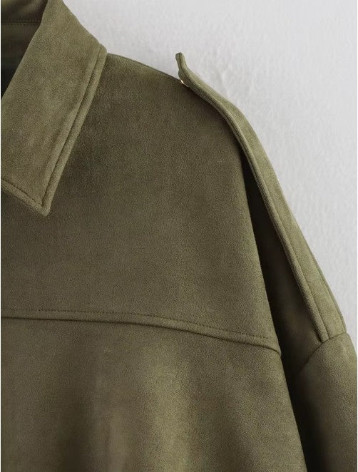 Atelier Suede Set with Oversized Jacket and Bermuda Shorts