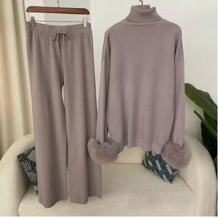 Contour Knit Set with Faux Fur Cuffs