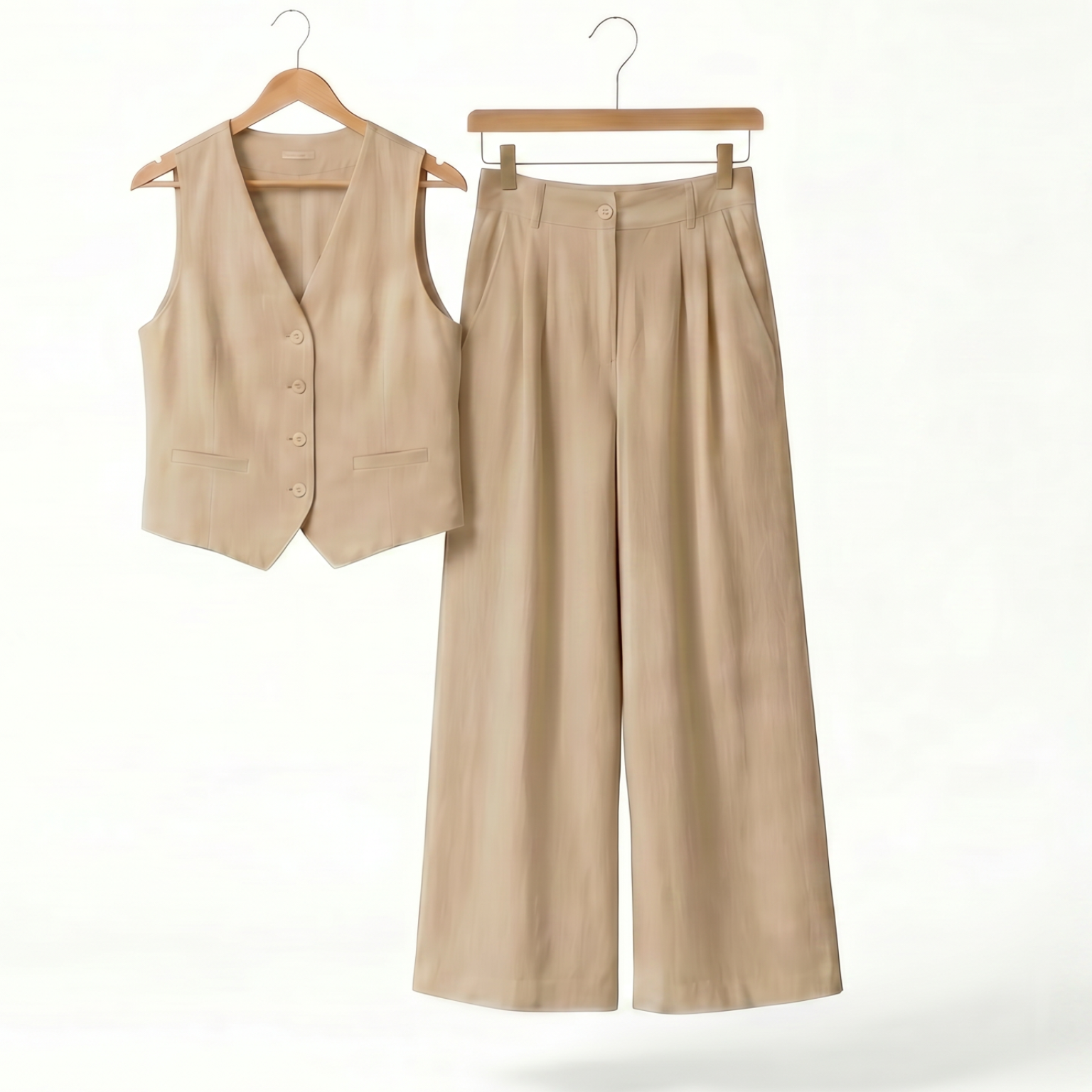 Linen Tailored Waistcoat Set with Wide-Leg Trousers