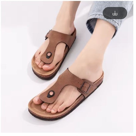 Women’s Leather Toe-Loop Sandals with Adjustable Buckle