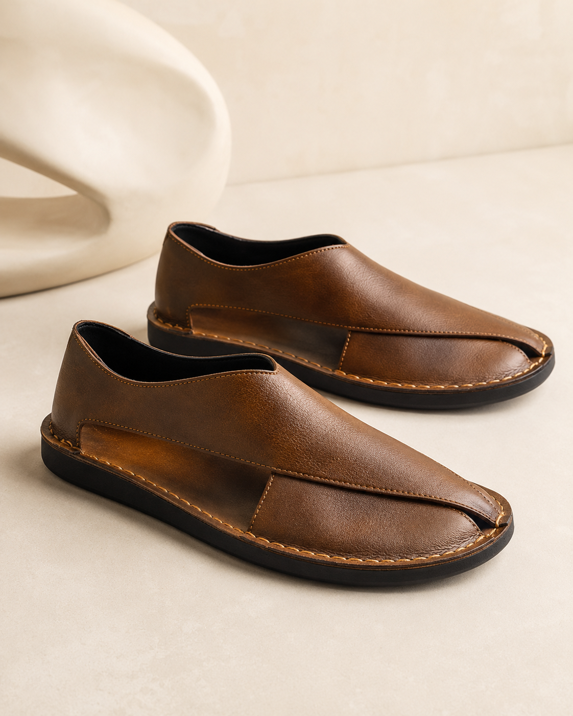 Contemporary Leather Slip Sandals
