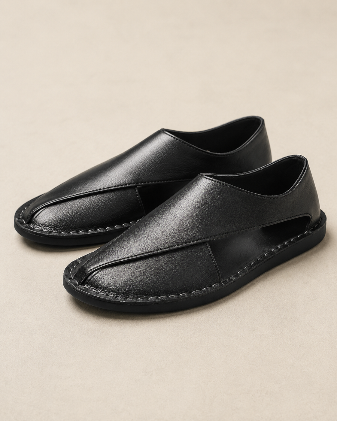 Contemporary Leather Slip Sandals
