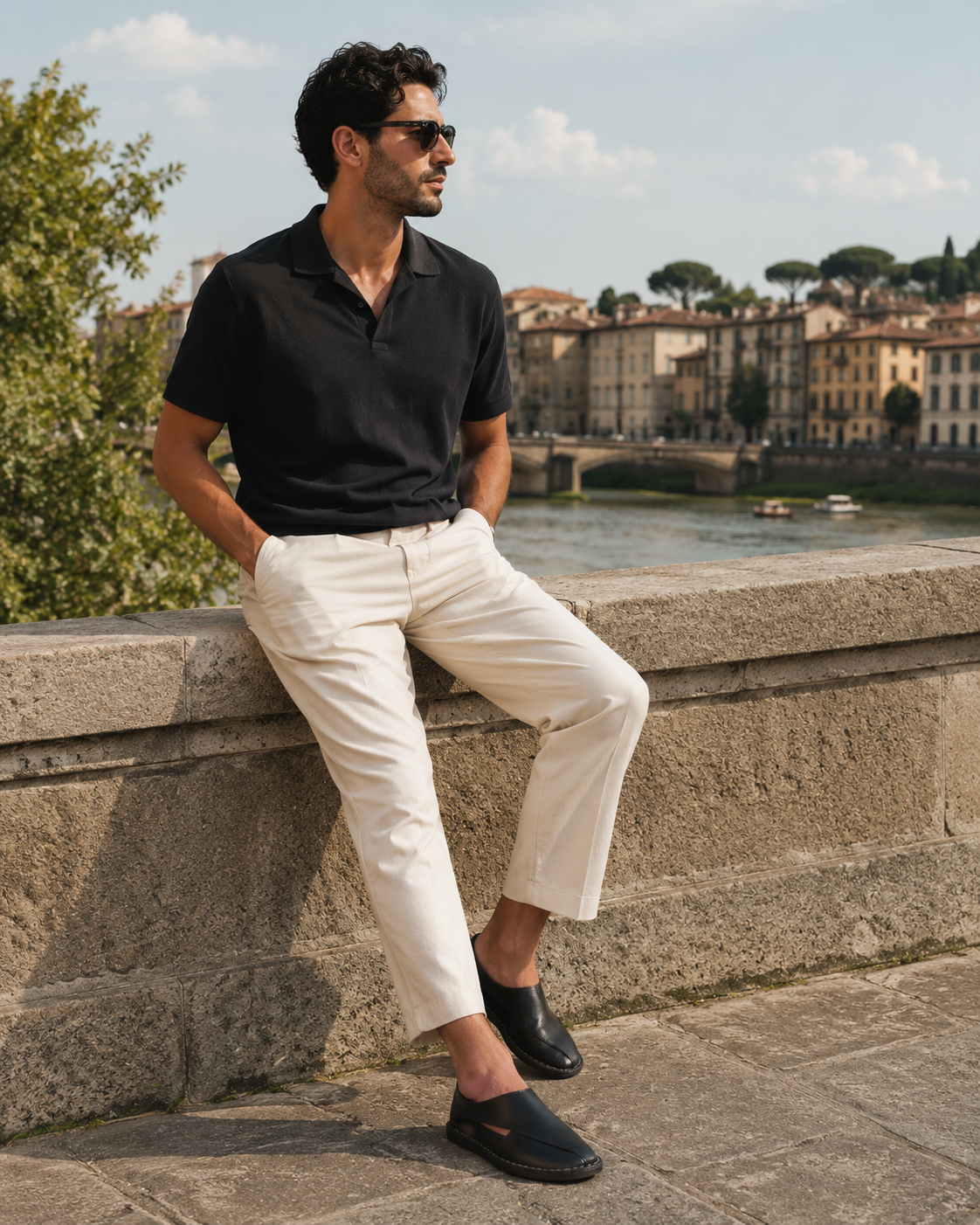 Contemporary Leather Slip Sandals