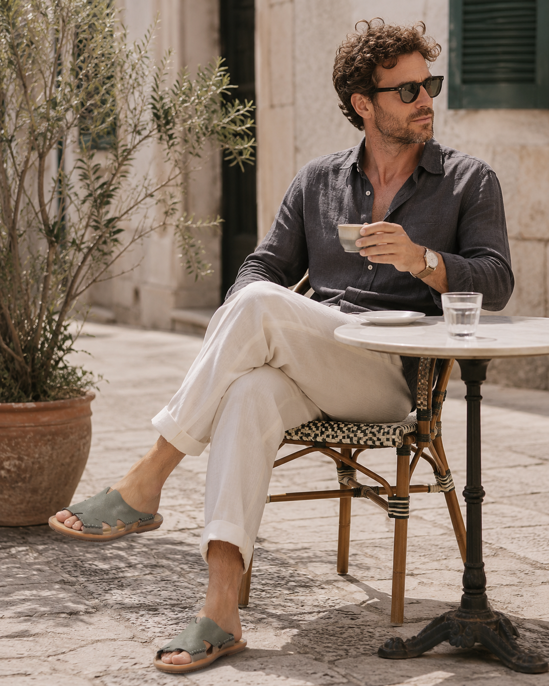 Artisan Leather Slide Sandals