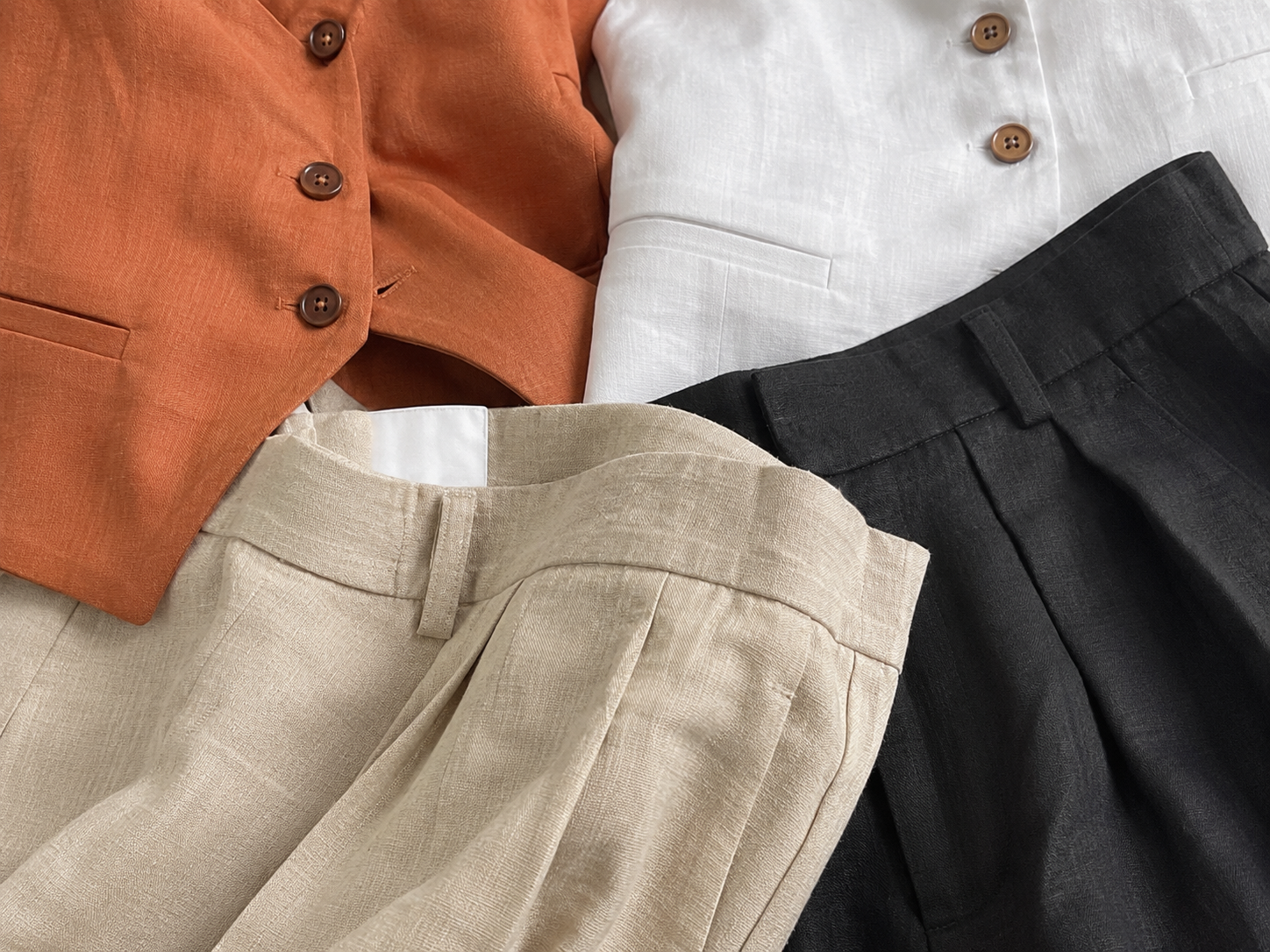 Linen Tailored Waistcoat Set with Wide-Leg Trousers