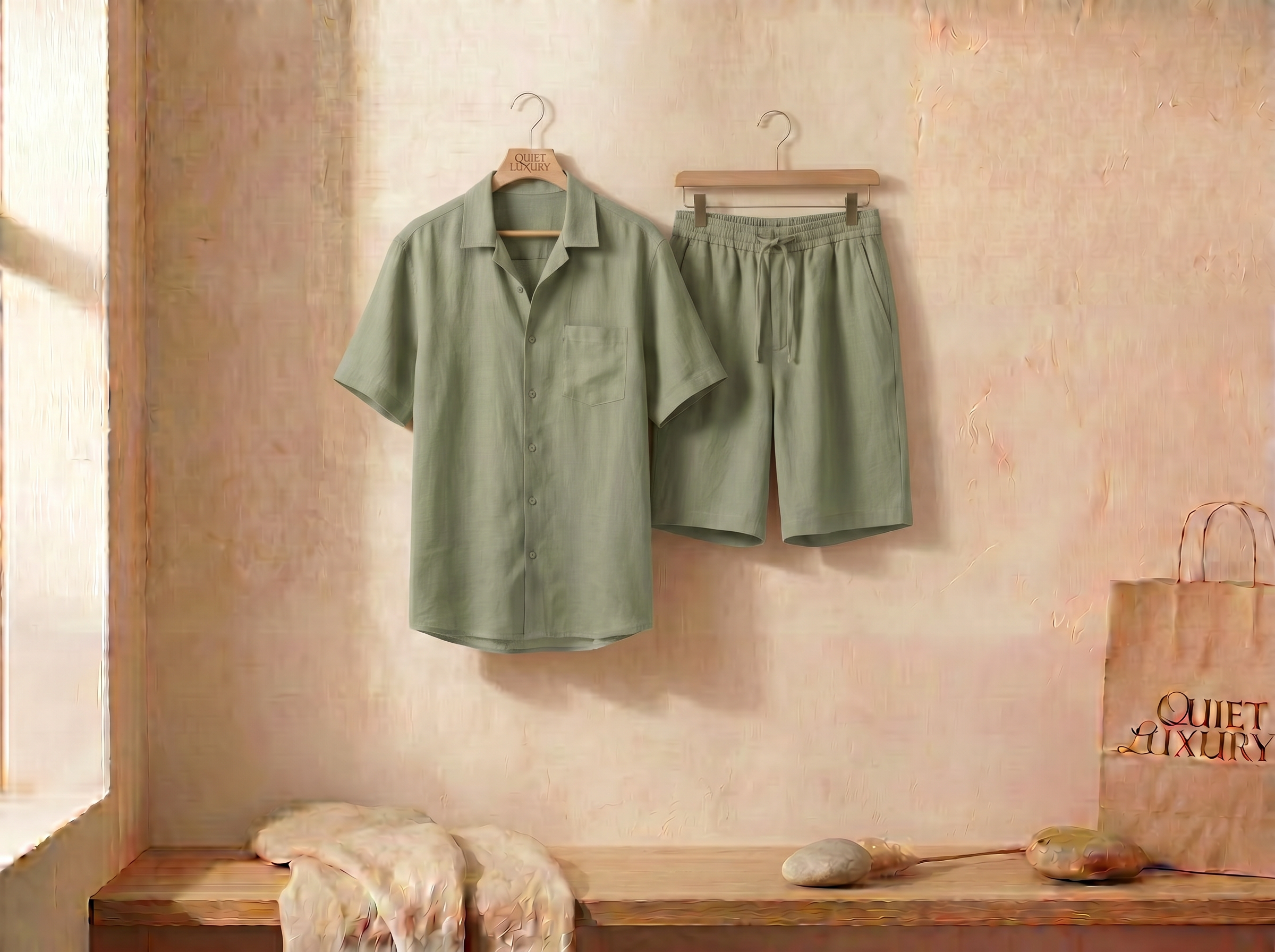 Men’s Linen Cotton Co-ord Set with Collared Shirt and Bermuda Shorts