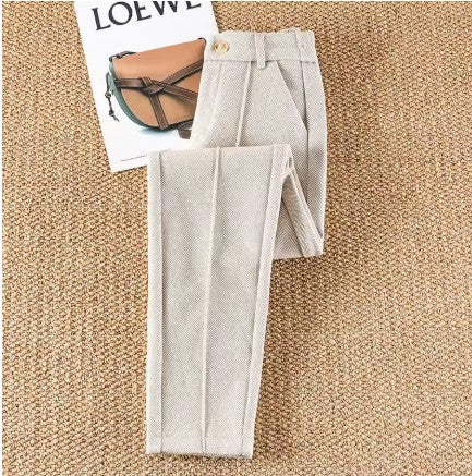 Heritage High-Waist Herringbone Wool Trousers