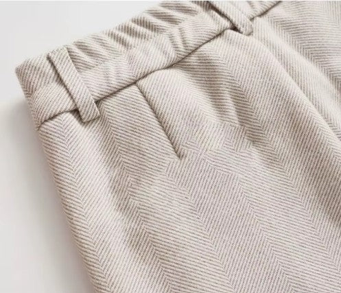 Heritage High-Waist Herringbone Wool Trousers