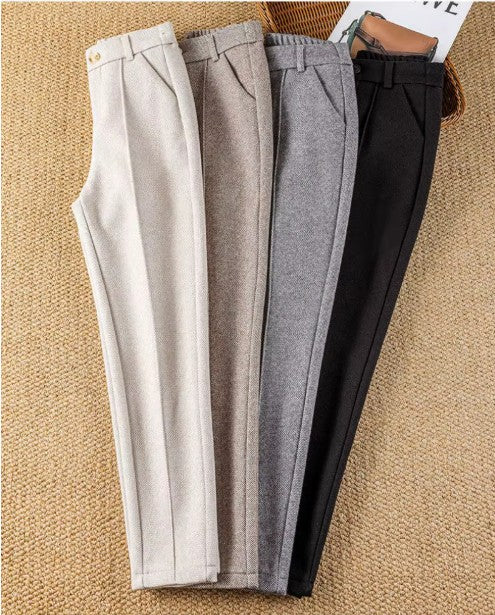 Heritage High-Waist Herringbone Wool Trousers