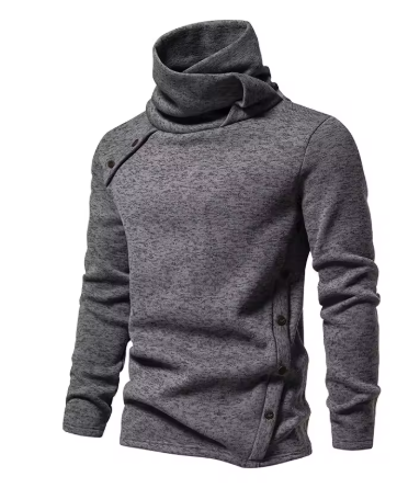 Wool Sweatshirt with High Collar and Buttons