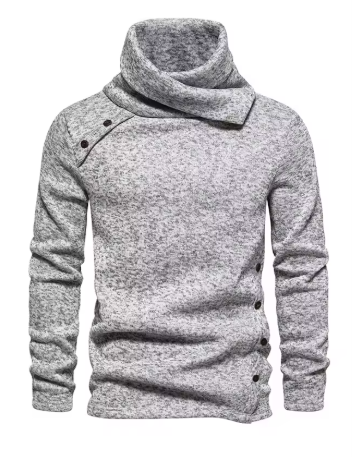 Wool Sweatshirt with High Collar and Buttons