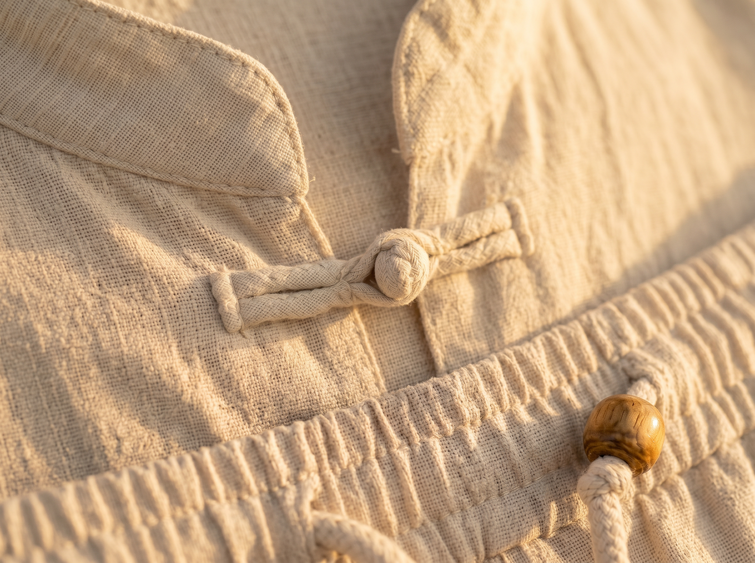 Linen Band Collar Set – Long Sleeve Shirt & Drawstring Trousers